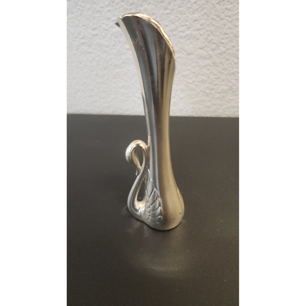Vintage Silverplated Swan Bud Vase Made in Hong Kong Hollywood Regency 7.25in
